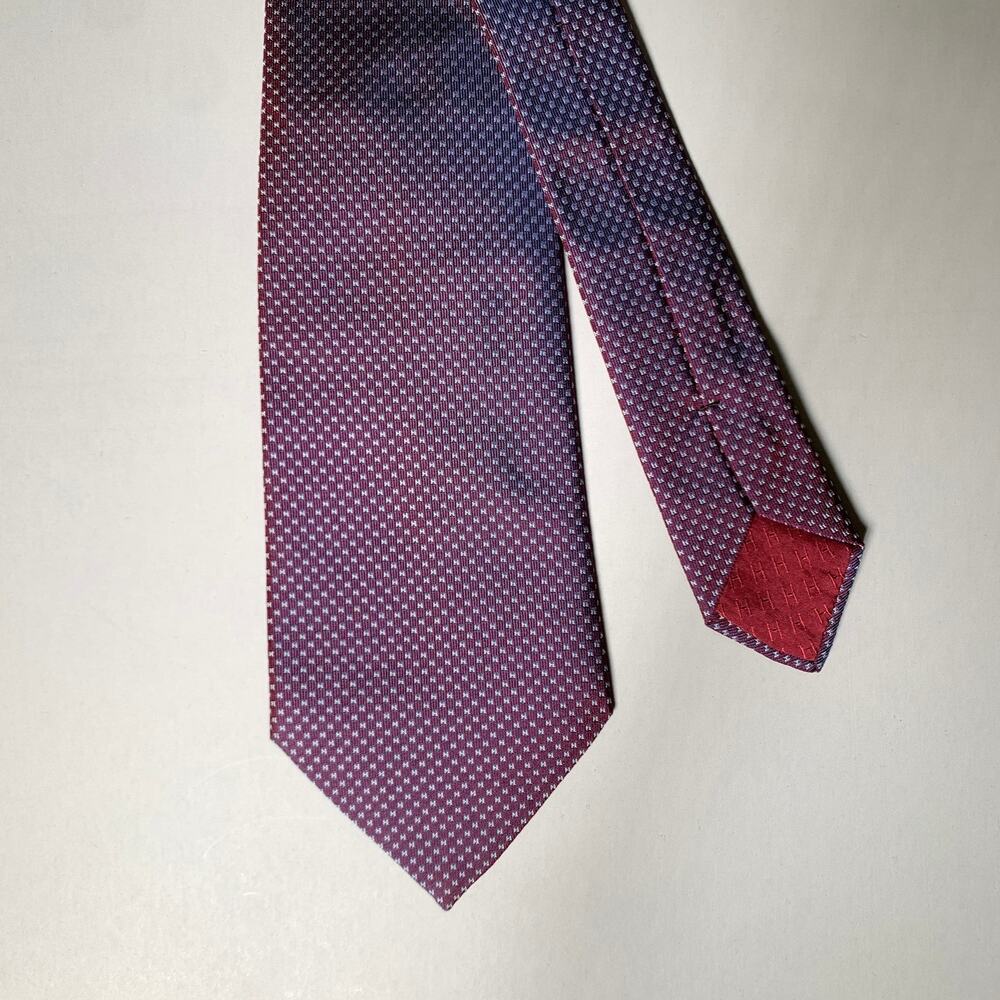HERMES Purple Navy Cream Logo Silk Tie - Picture 1 of 4